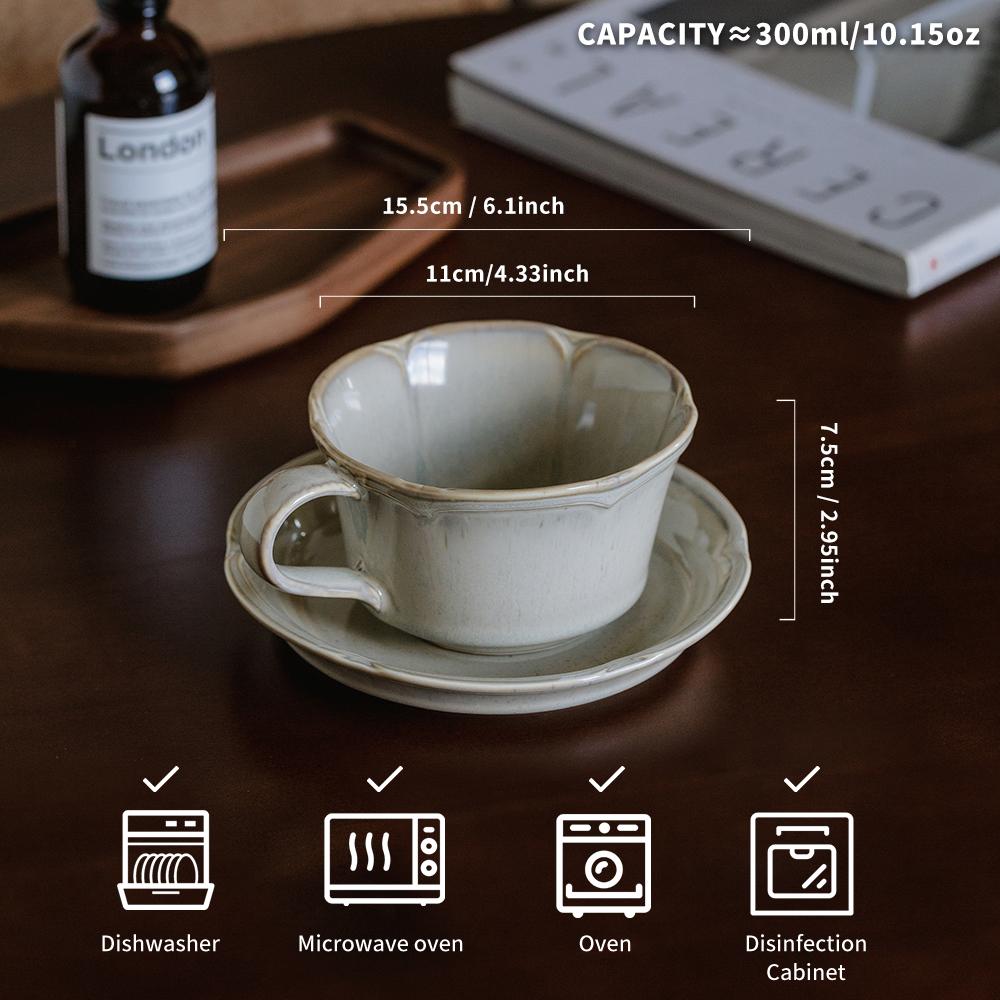 Vintage Ceramic Coffee Cup Set, Home & Commercial Use, Creative Kiln-Changed Latte Art Cup, Cappuccino Mug, Dessert Plate  Vintage Coffee Mug☕ 🥐 🍰  therapeutic cup for Cappuccino   Latte Art Coffee Cup