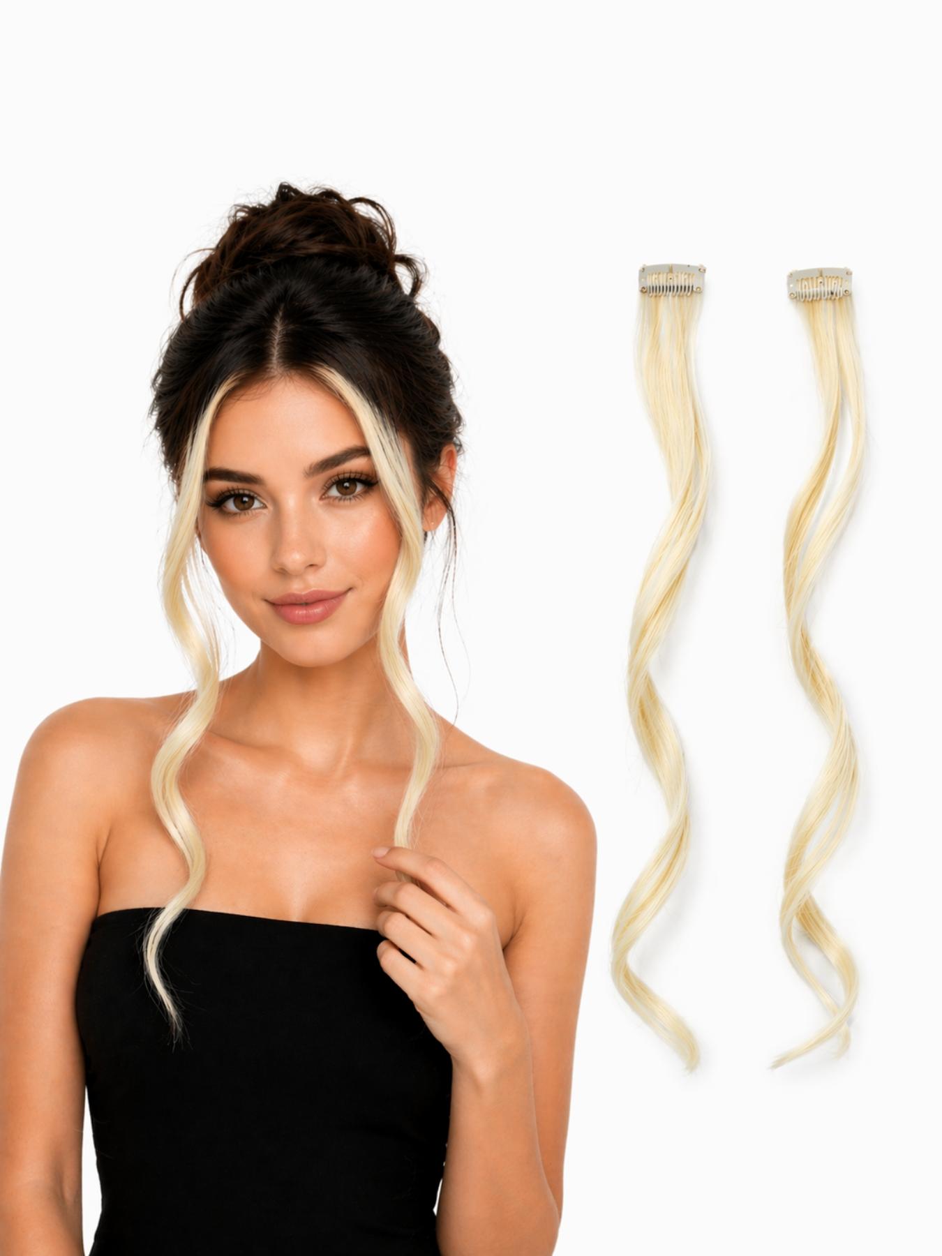 14 Inch Clip in Curtain Bangs Hair Extensions, 2pcs Face Framing Side Bangs Hairpieces, Bangs Fiber Wiglets, Natural Loose Wave Style Wavy Synthetic Hair Clips, No Cut Bangs for Daily Wear