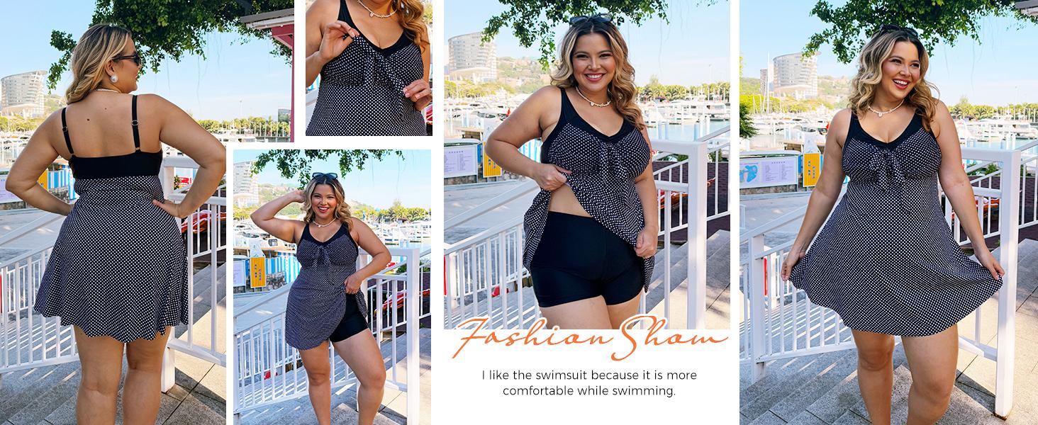 【12-28W】Hanna Nikole Women's Two Piece Swim Dress Plus Size Tummy Control Tankinis Swimdress Floral Printed Swimwear Swimsuits with Boyshort SpringStatements