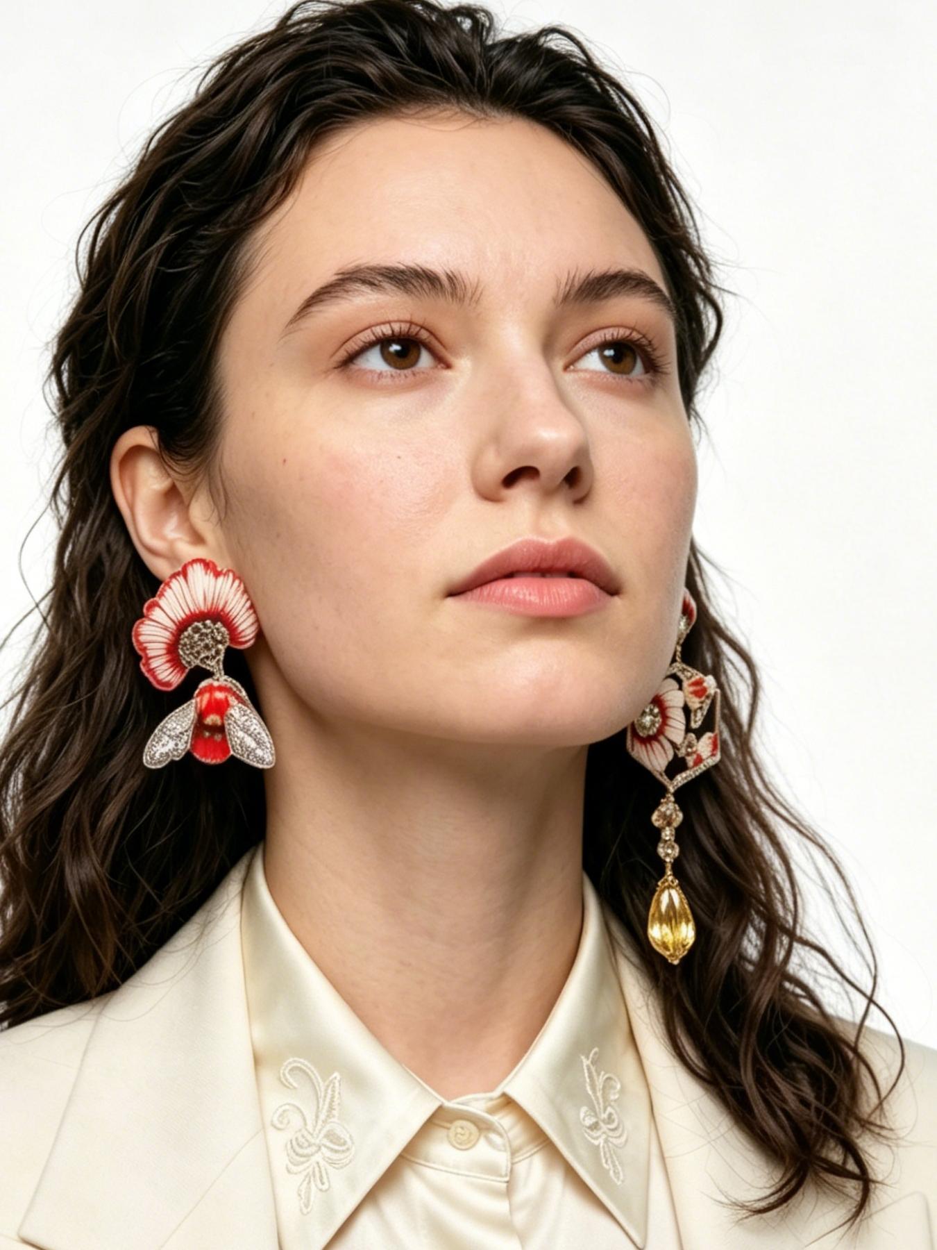 A pair of fashionable enamel floral and bee-shaped earrings with yellow crystal pendants, suitable for both daily commuting and vacation dates, and also a delightful and exquisite small gift.