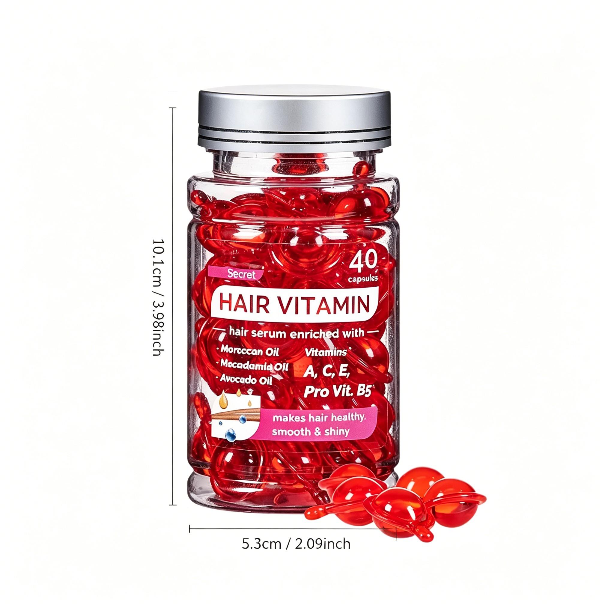 Hair Vitamin Essence Capsules, Haircare Serum, Leave-In Hair Repair Treatment Serum with Moroccan Argan and Avocado Oil plus Vitamins A, C, E and Pro B5, Nourishing Hair, Helps Strengthen and Nourish Hair for Men and Women