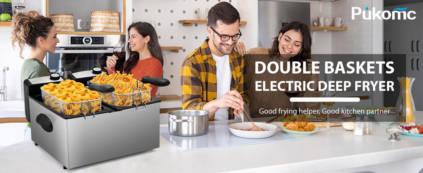 SUSTEAS Get crispy perfection! 3QT non-stick pot, basket & temp control. Removable lid for easy cleaning. oil capacity Electric Temperature-Controlled Deep Fryer Cooker air fryer