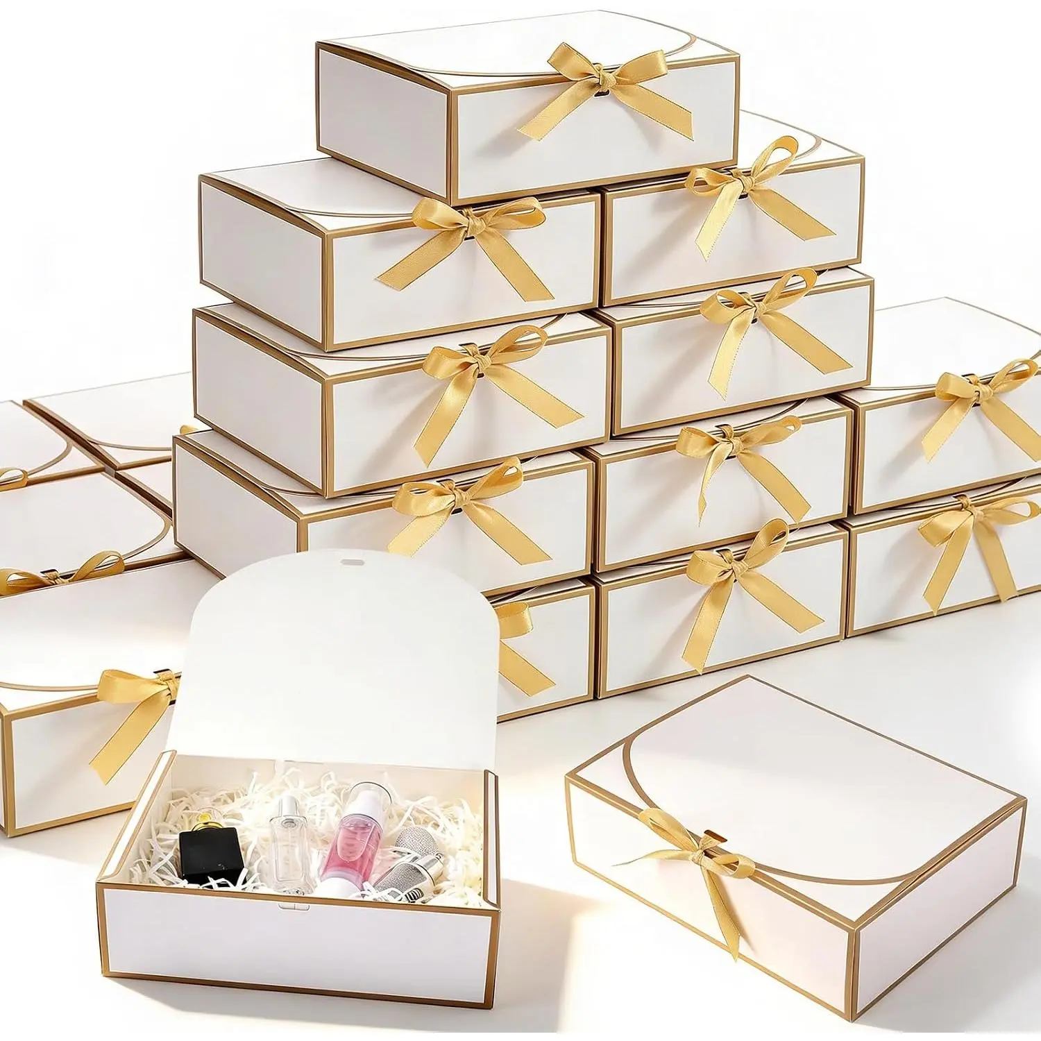 16 Pack 10.6x7.8x3.1 Inch White  Boxes with , Bridesmaid Proposal Box, Luxury  Box with Ribbon for Wedding, Birthday, Christmas, Graduation, Party