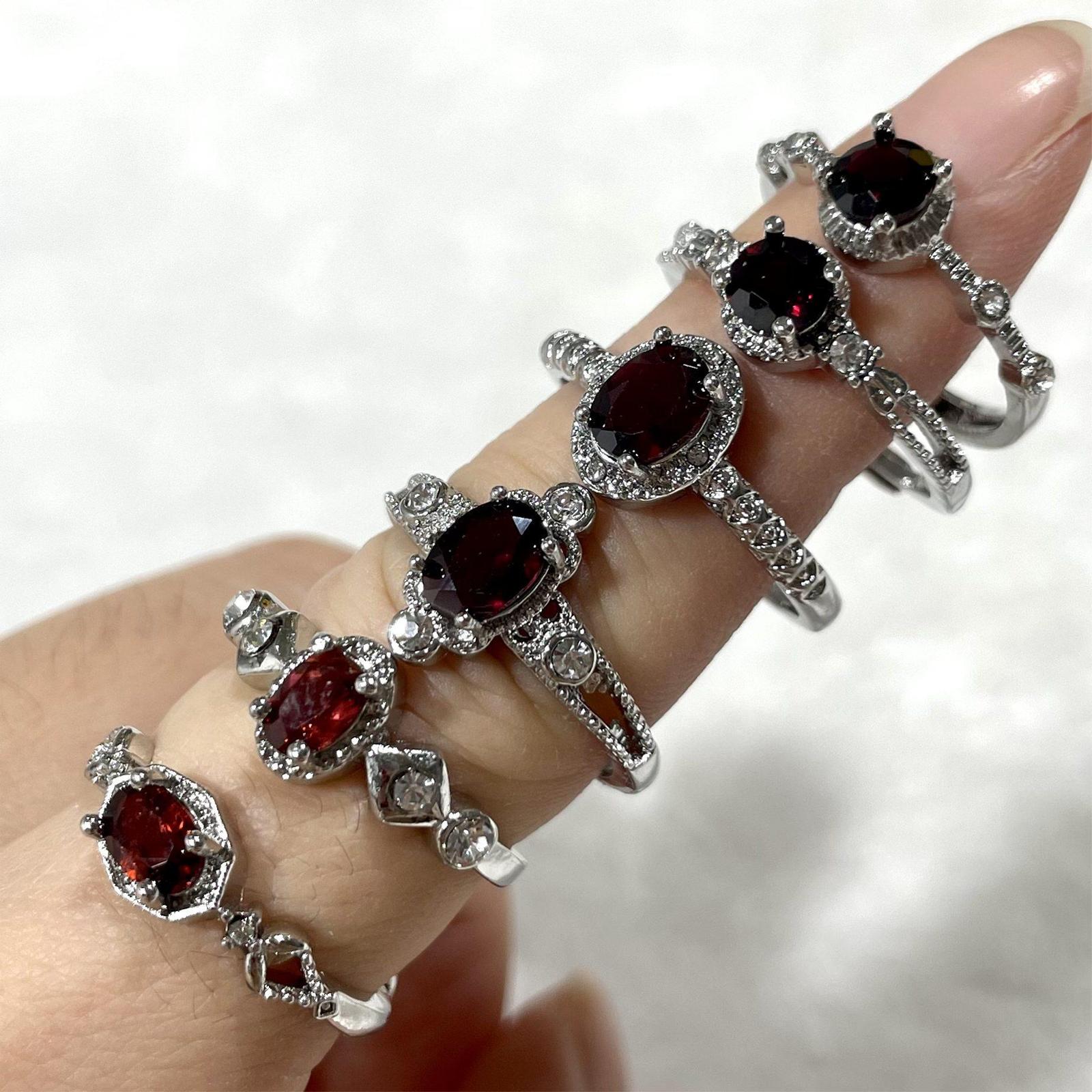 6 Counts Adjustable Garnet Rings Set For Women and Girls Handmade Rings Natural Gemstone For Christmas Ring Promise Ring Stackable Fashion Ring