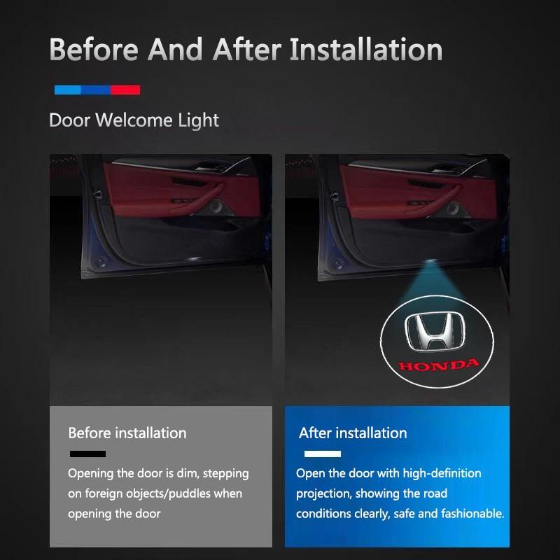 2pc LED Car Door Welcome Light Logo Shadow Projector Laser Lamp Led Step Lights for Honda Civic Accord Fit Jazz Pilot Crv Odyssey Passport City Shuttle Hrv