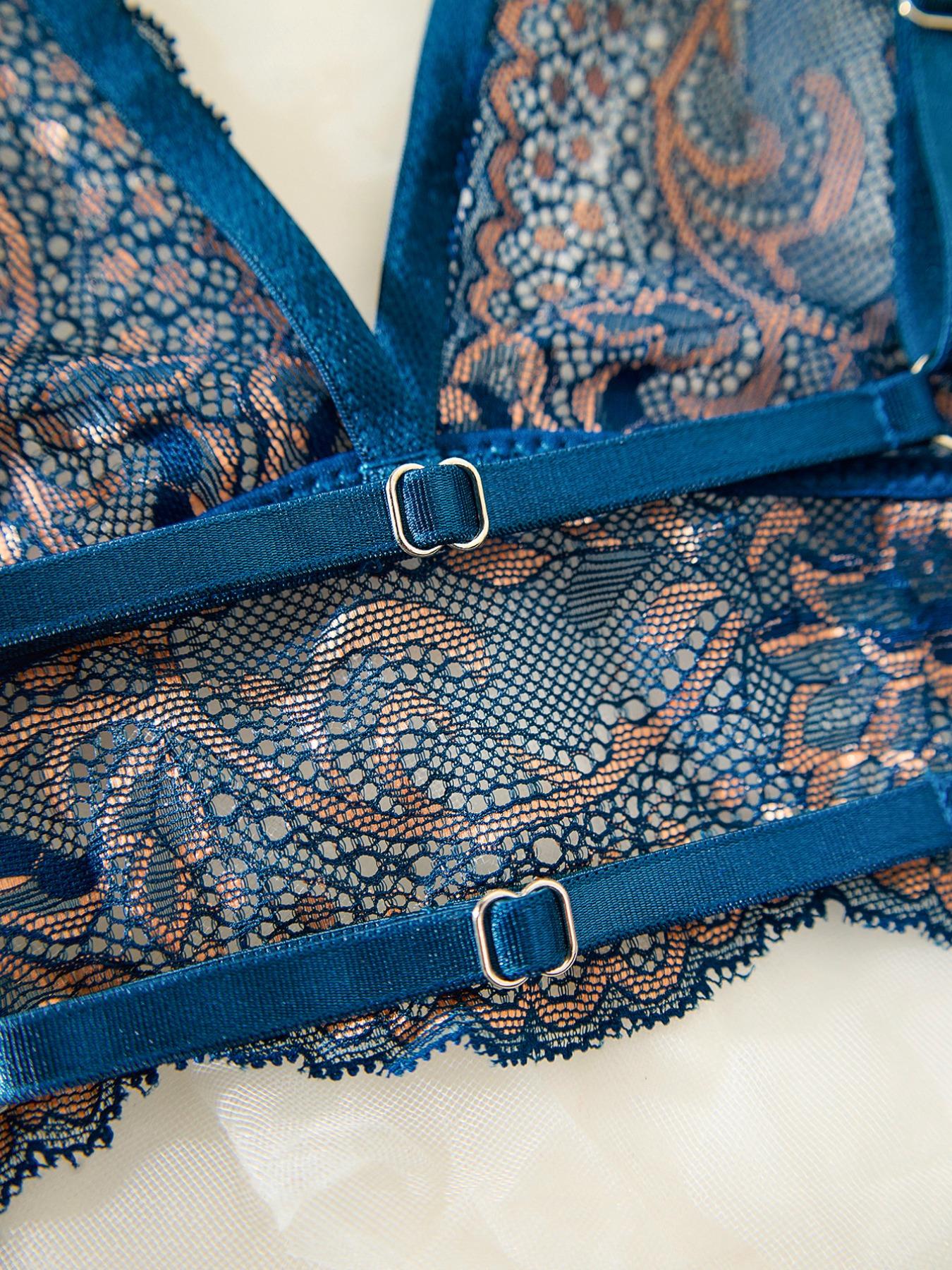 English: Sheer Lace Bralette Set - Lightweight Breathable See-Through Triangle Cups, Comfort & Style for Everyday Wear!