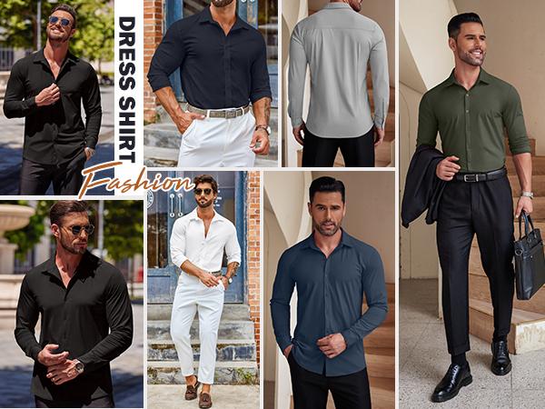 COOFANDY Thin Men's Muscle Fit Dress Shirts Wrinkle-Free Long Sleeve Casual Button Down Shirts