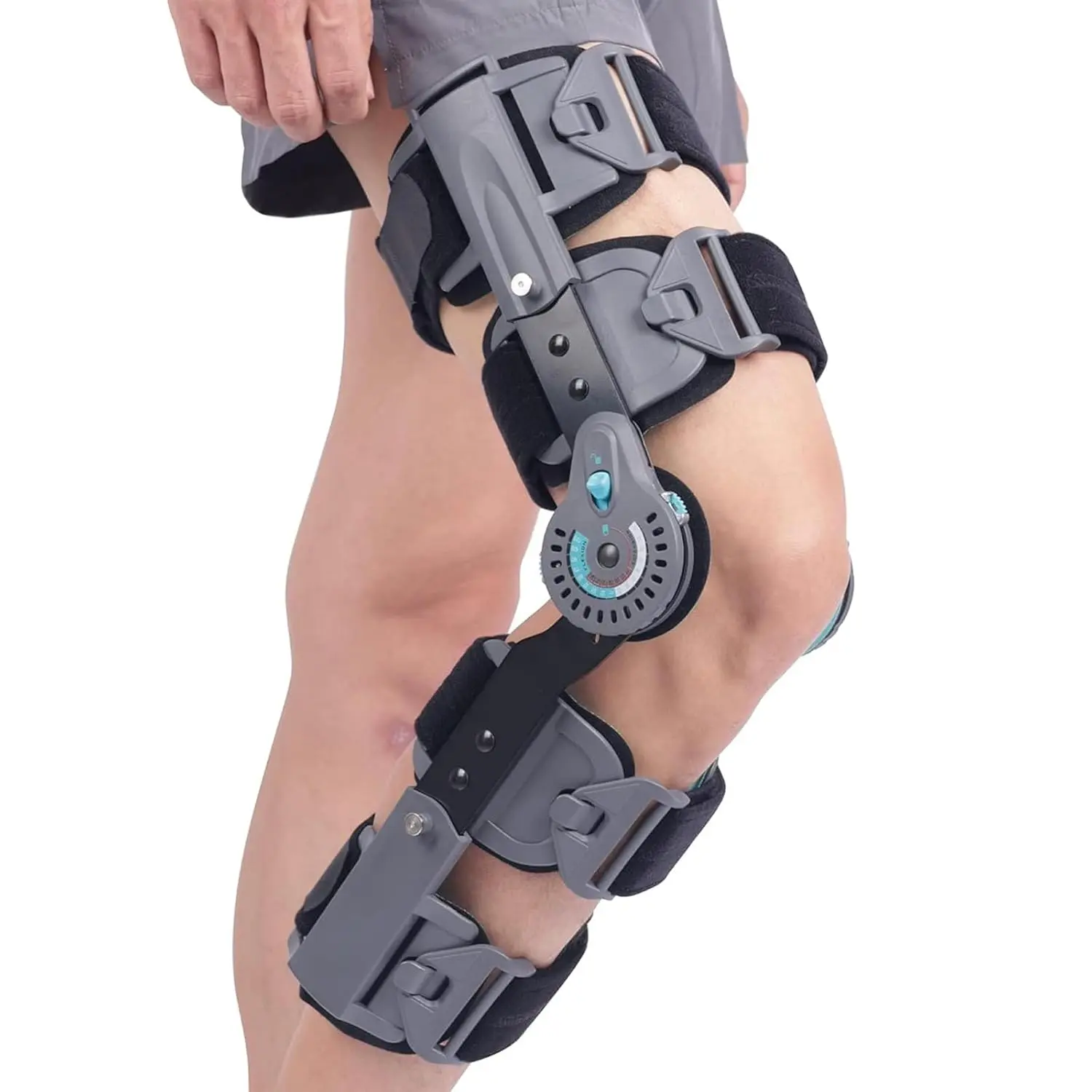 Aluminum Alloy Hinged Knee Brace with Adjustable Dial Stabilizer - Post-Op ROM Immobilizer, Bilateral Universal Leg Wrap for Meniscus Tear Recovery, Unisex Adult Fit (Single Unit), Knee Brace Stabilizers