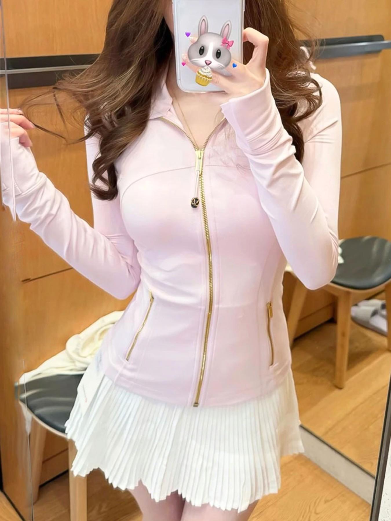 Women's running, sports, yoga wear, zip front jacket, gold zipper, stand collar, top, outerwear