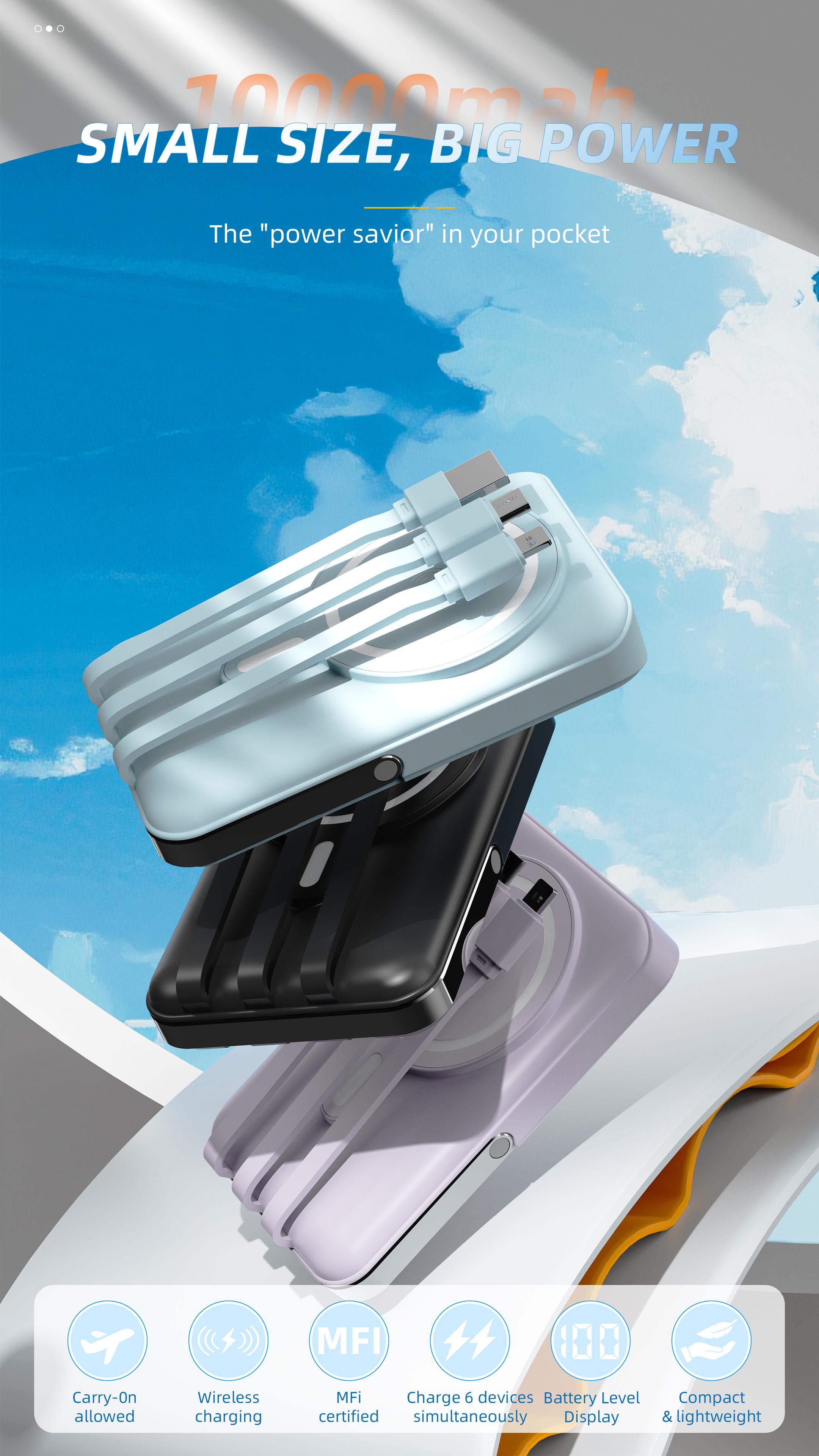 Spring Sale Magnetic Wireless Portable Charger, Foldable 5000mAh Battery Pack with USB-C Cable for iPhone 16/15/14/13/Pro/Mini/ProMax, Fast Charging Source. Easter Gift 2025