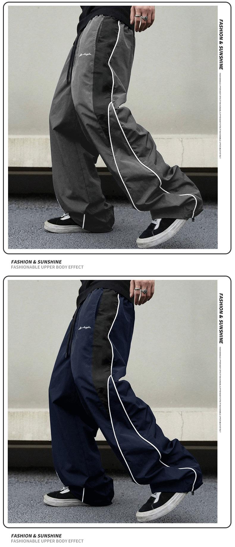Men's Oversize Baggy Track Pants - Y2K Menswear Streetwear Stylish Loose Windbreaker Pants, Elastic Waist Drawstring Athletic Sportswear Casual Wide Leg Joggers for Everyday Street Use