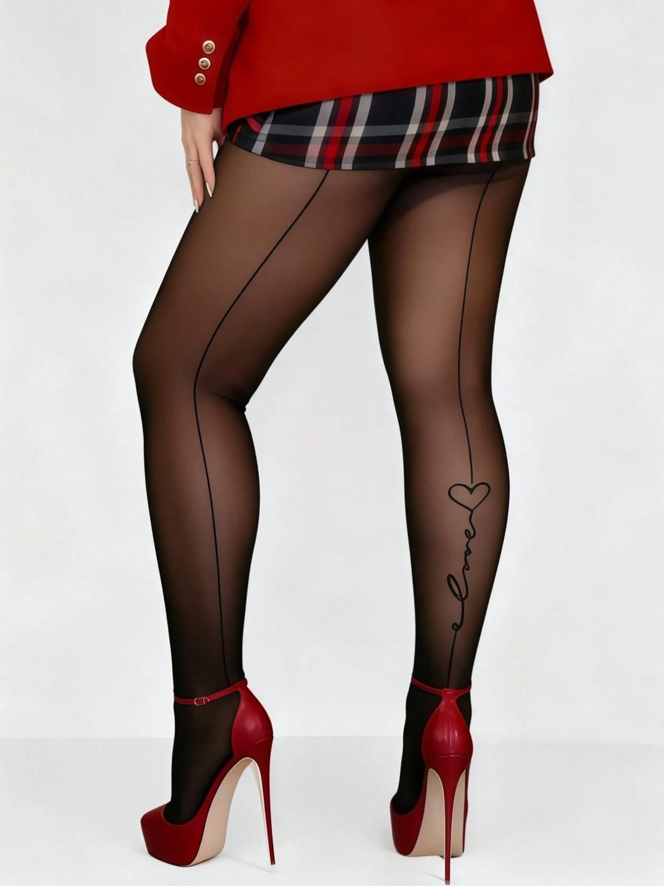 Retro Heart Pattern Full-Length Pantyhose, Sexy High-Elastic Thin Stocking, Sweet Cool Girl Style, All Seasons Wear