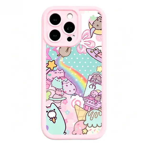 Pusheen Cat Pastel Rainbow Space Casing - Cute Claw Machine UFO, Ice Cream Rainbow Graphic Kawaii Galaxy Cellphone Cover, Shockproof Protection for iPhone 18/17/16/15/14/13/12/11 Pro Max Plus, Samsung Phones, Unisex Gift
