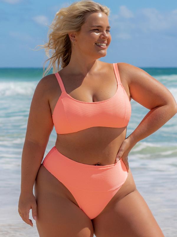 Popvil Women's Sporty Tank Solid Bikini Set,Tummy Control High Waisted Neon Bathing Suit,Supportive Swimsuit with Removable Pads,dealsforyoudays