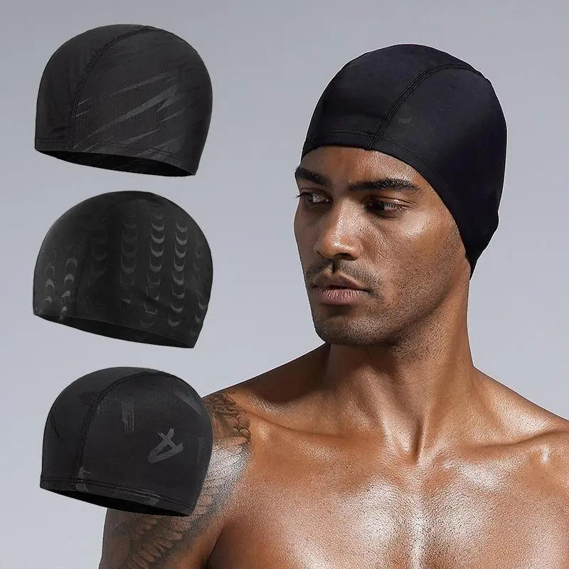 2PCS Men's Trendy Smooth Fabric Swimming Cap - Aesthetic Look, Ideal for Pool Days, Large-Sized Swim Hat for Summer Beach Use, Workout, Energy