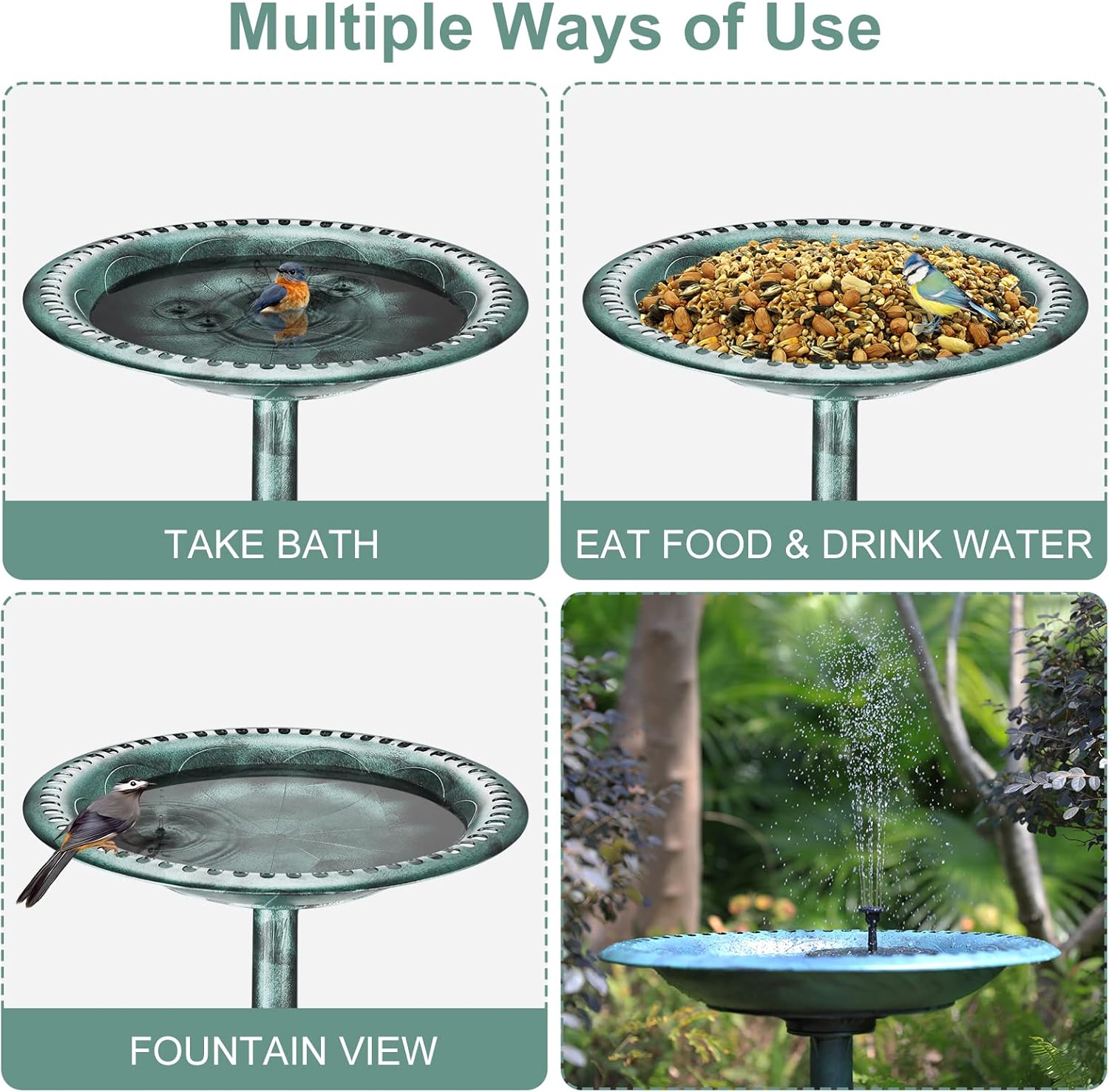 Solar Winterproof Bird Bath, with a Solar Fountain for Outdoors, Water Bath for Birds, Garden Drinker, Bath for Wild Birds, Garden Decor