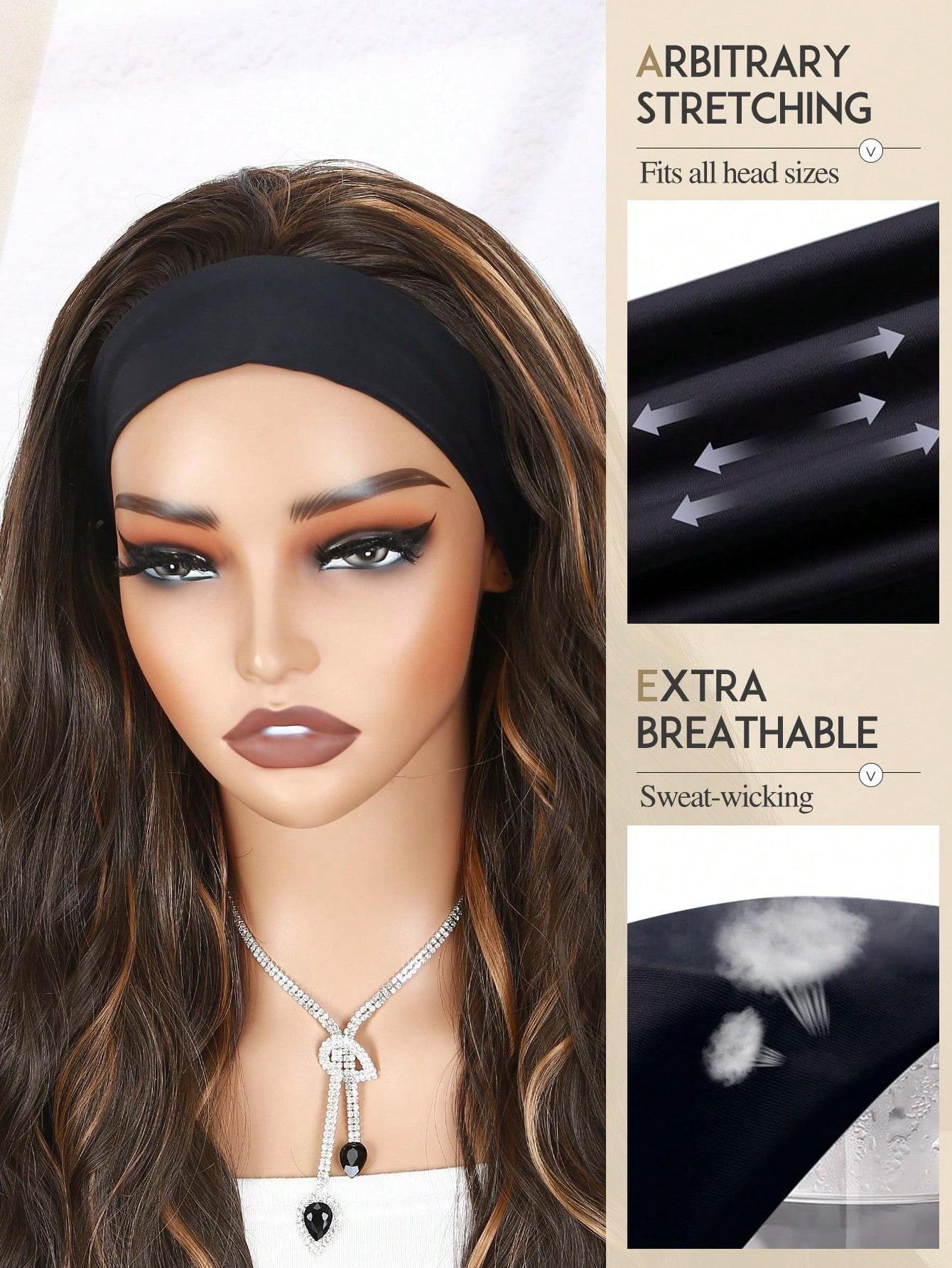 Long Wavy Headband Wig for Women, Blonde Highlight, 200% Density, Glueless, Synthetic Fiber Wigs, Party Daily Use, All Seasons