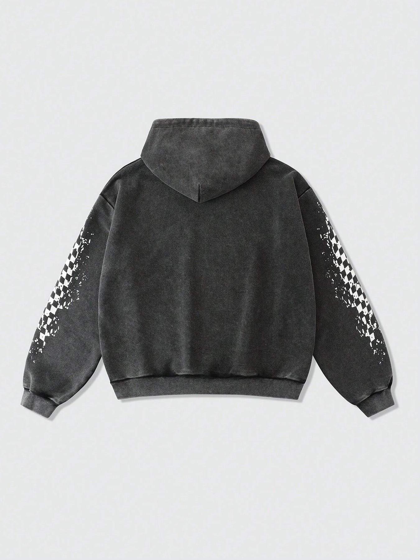 Men's Street Style Graphic Hooded Sweatshirt, Vintage Wash Short Design, Casual Fashion for Daily Wear & Outdoor Activities