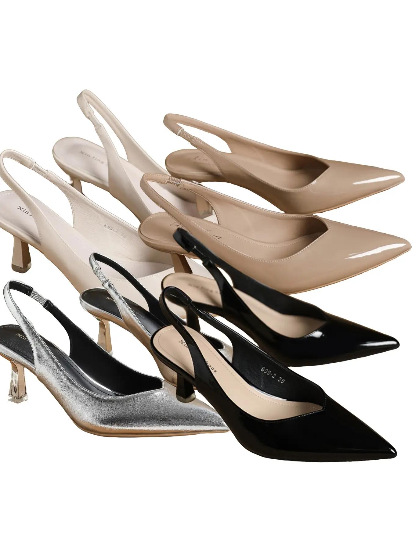 Summer Outfits 2024 Minimalist Temperament Pu Leather Slingback Pumps, Simple Design All-match Solid Color  Heels, Elegant Pointed Toe Slip on Shoes for Daily Work Office