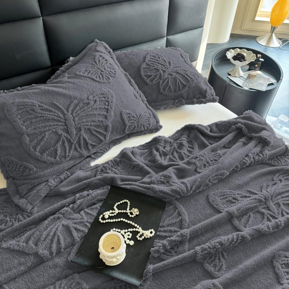 Wool Butterfly Blanket for Sofa Bed, 3D Embroidered Soft Flannel, All-Season Size, Comfortable for Bed Couch Office Camping