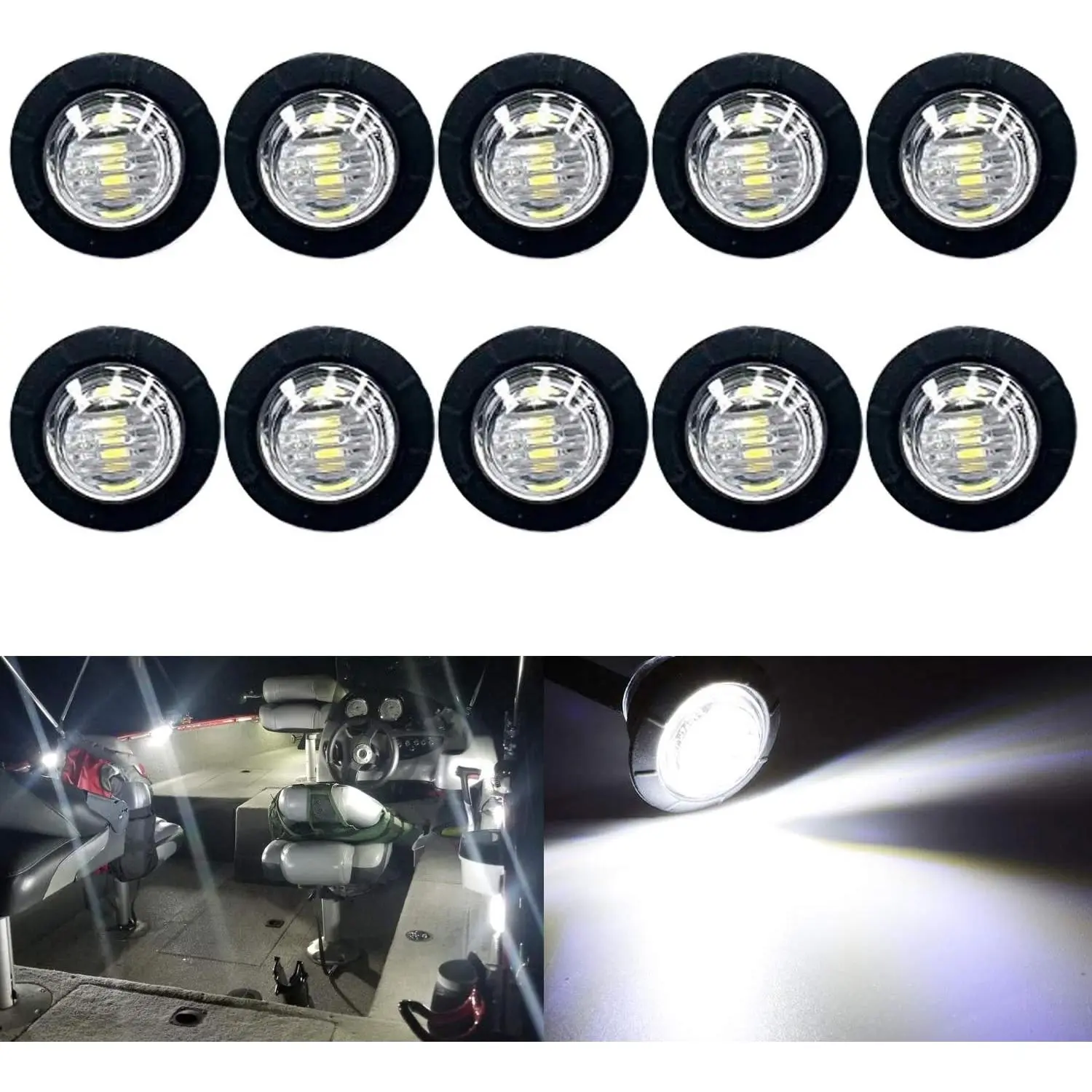 10 Pack Waterproof Marine Boat LED Lights, LED Underwater Lighting, Utility Interior Navigation Deck Courtesy Lights 12V for Yacht Pontoon Sailboat Kayak Fishing (White)