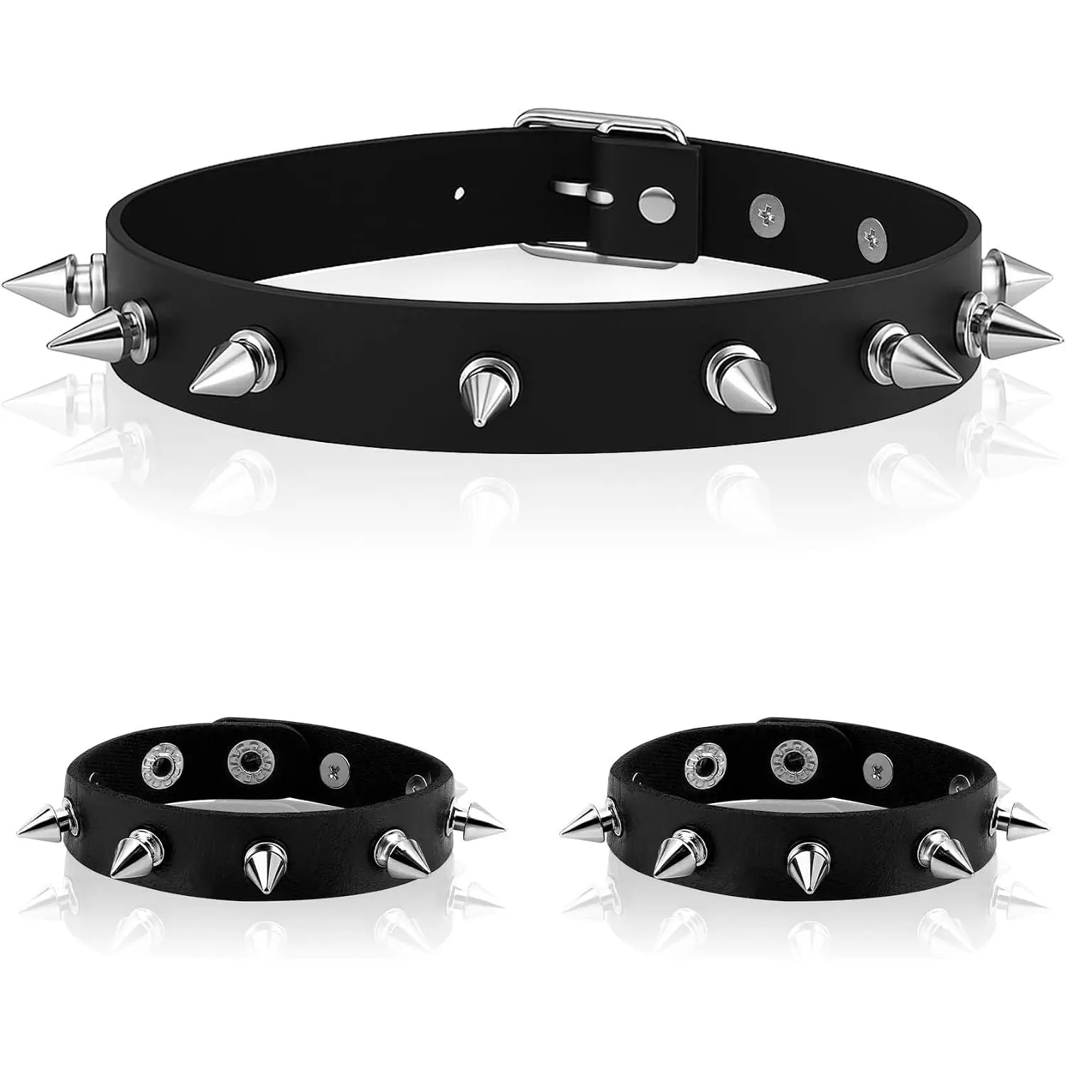 Halloween Bracelet Necklaces Accessories, Leather Studded Spike Emo Punk Goth Necklaces Bracelets for Women Men