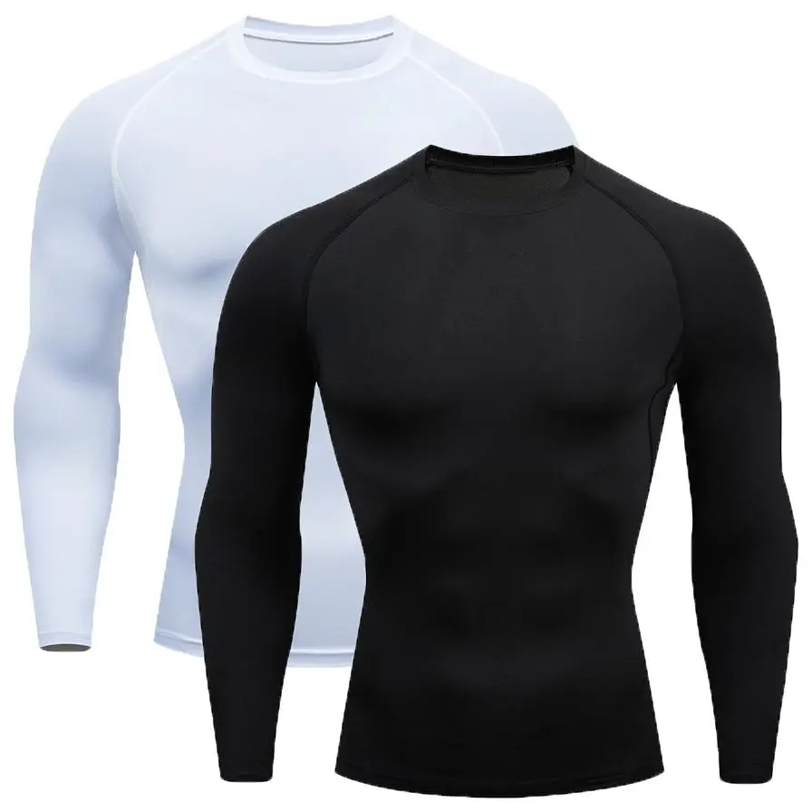 2-Pcs Men's Mock Neck Long Sleeve Tight Compression Shirt - High Elastic Quick-Dry Fabric Dry Fit Stretch Base Layer, Athletic Activewear for Gym Workout & Sports Training (Do Not Iron), Long Sleeve Shirt