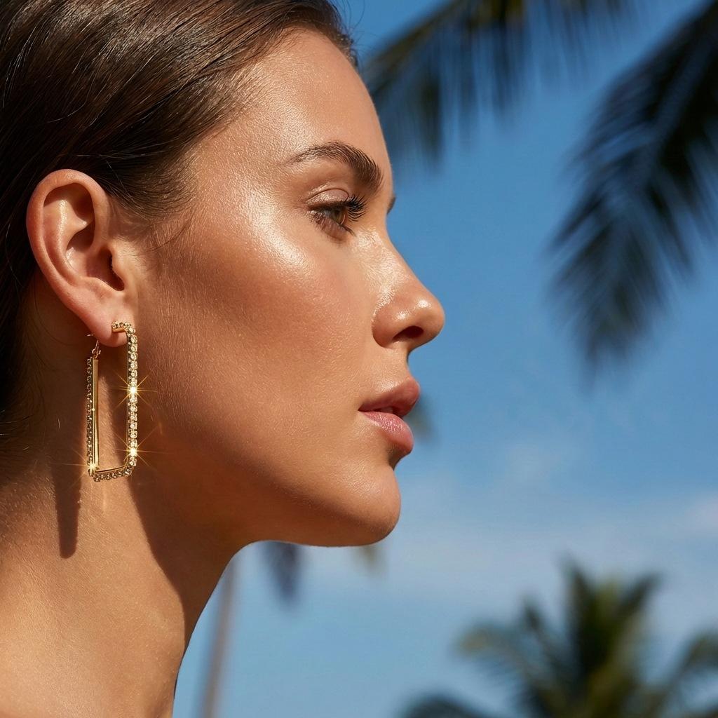 Elegant Rectangular Hoop Earrings Set for Women, Sparkling Rhinestone Geometric Studs, Versatile Fashion Jewelry, Perfect Gift Idea