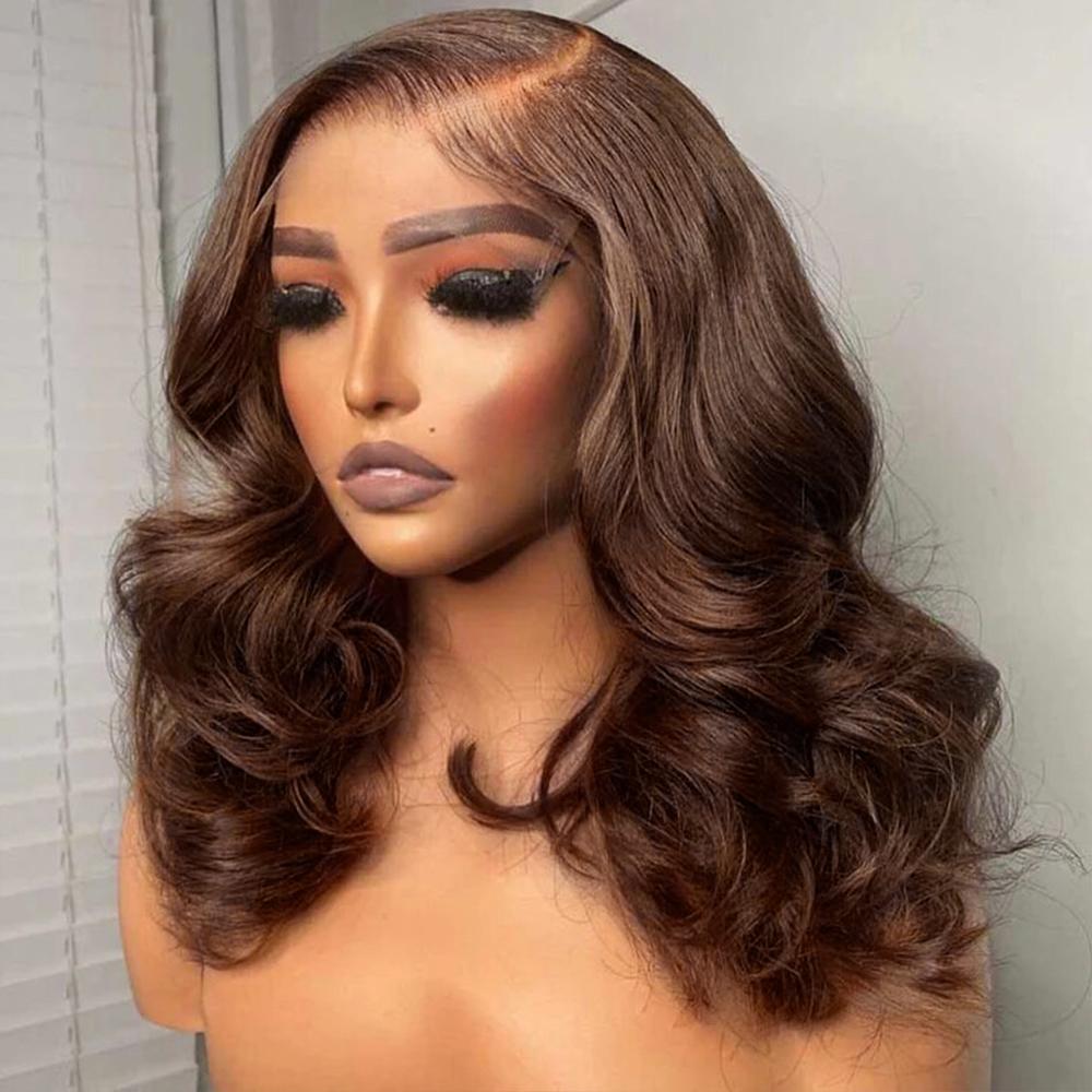 Chocolate Brown Bob Wigs Human Hair Lace Front Wig 13x4 HD Transparent Lace Front Bob Wig Human Hair Pre Plucked with Baby Hair 180% Density Body Wave Bob Glueless Wigs Human Hair