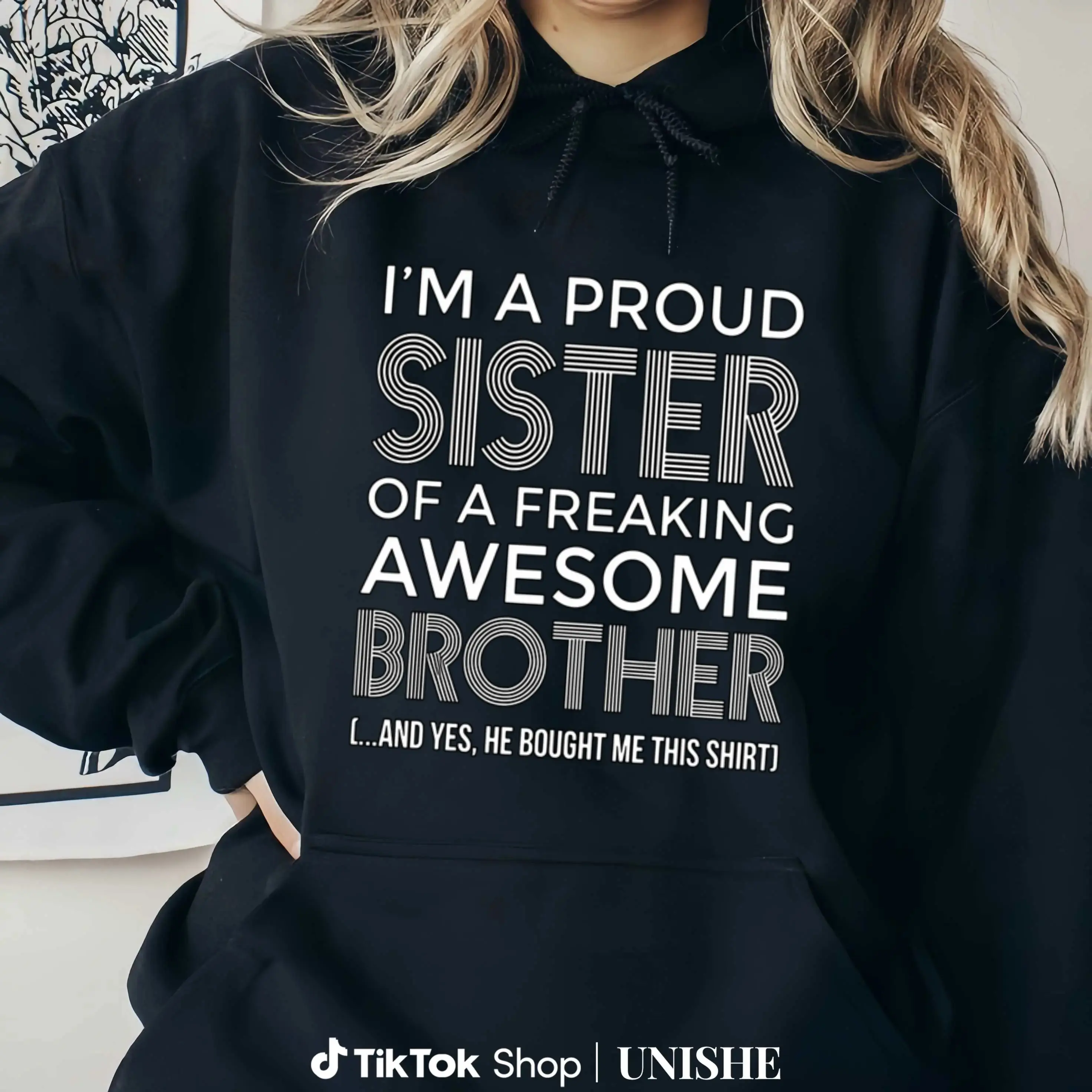 Vintage Style Unisex Hoodie – Proud Sister and Awesome Brother Funny Round Neck Sweatshirt Fabric Womenswear Prints Straight