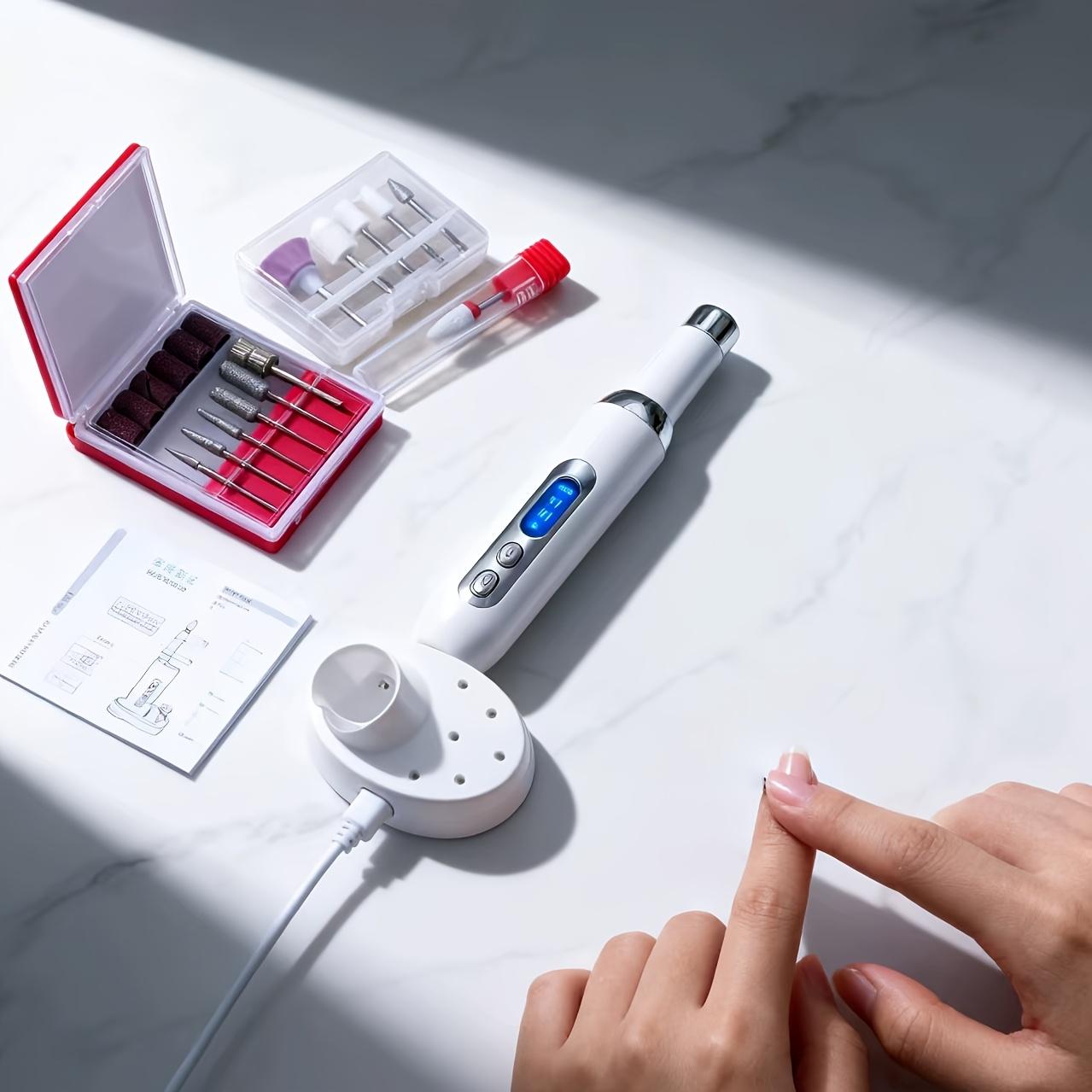 Silent Rechargeable Electric Nail Drill Kit, Wireless Charging, Professional Manicure & Pedicure Set, Includes 12 Bits, USB Cable