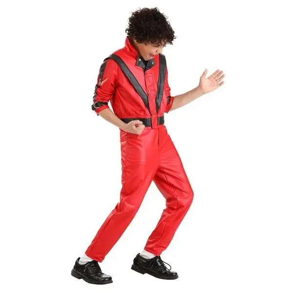 Boy's Red Leather Thriller Theme Dance Costume - Polyester Blend, Snug Fit, All Seasons, Halloween Celebration Outfit