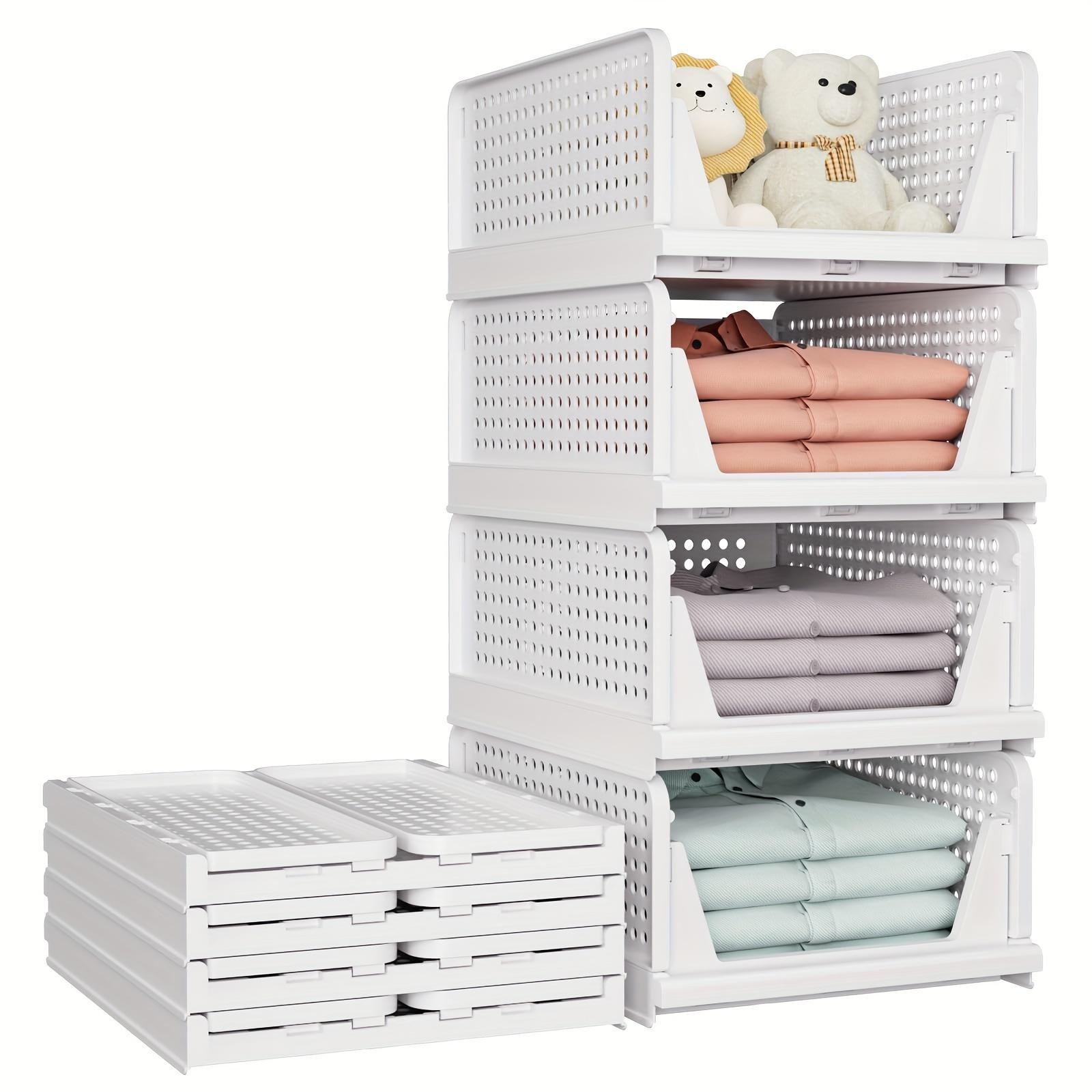 Stackable Drawer Clothes Organizer Box with Foldable Divider, Space-Saving Closet Storage Solution, Durable Plastic, No Assembly Needed