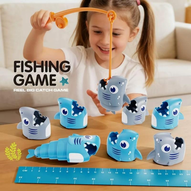 Retractable Shark Fishing Game for Kids Preschool Math Games for 3 Year Old Tabletop Fishing Game with 1 Rods and 8 Surprise Fish Interactive Family Game Preschool Learning Toys