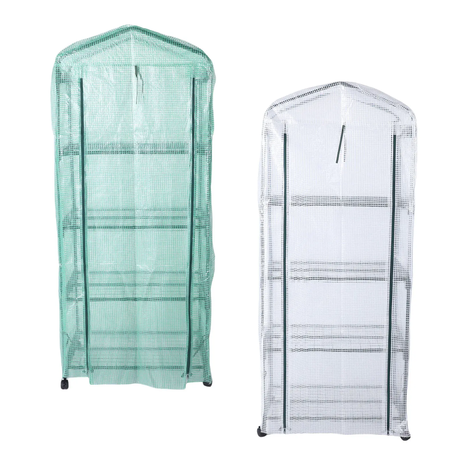 Greenhouse with PE Cover 360° Rotating Wheels Zippered Door Frost Proof 4 Tier Small Plants Green House for Indoor Outdoor