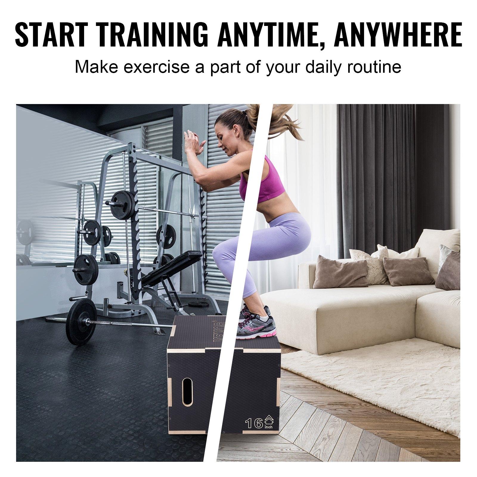 【FathersDayGift】VEVOR 3 in 1 Plyometric Jump Box, 24/20/16 Inch Wooden Plyo Box, Platform & Jumping Agility Box, Anti-Slip Fitness Exercise Step Up Box for Home Gym Training, Conditioning Strength Training, Black