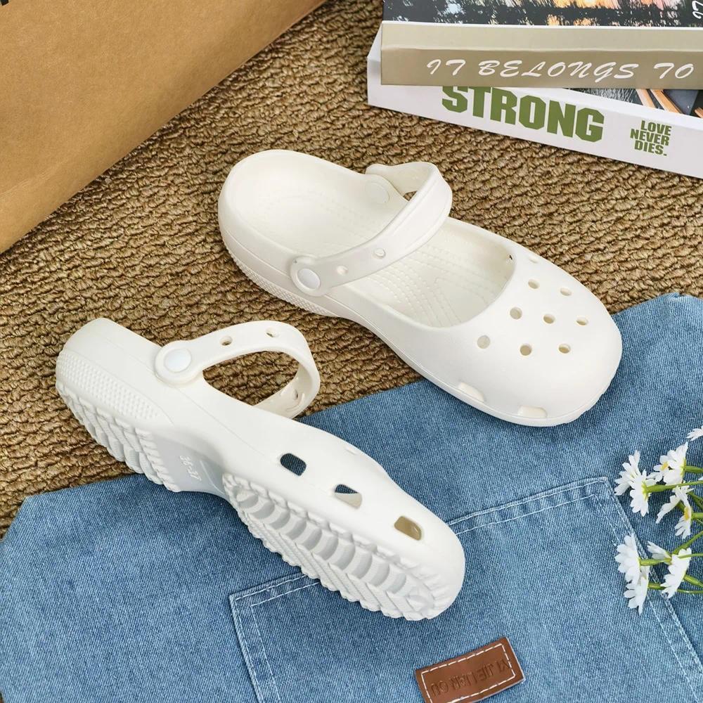 Retro EVA Outer Wear Mary Jane Slippers Shoes Summer New Women's Cute Ballet Hole Shoes Anti Slip Outdoor Beach Sandals