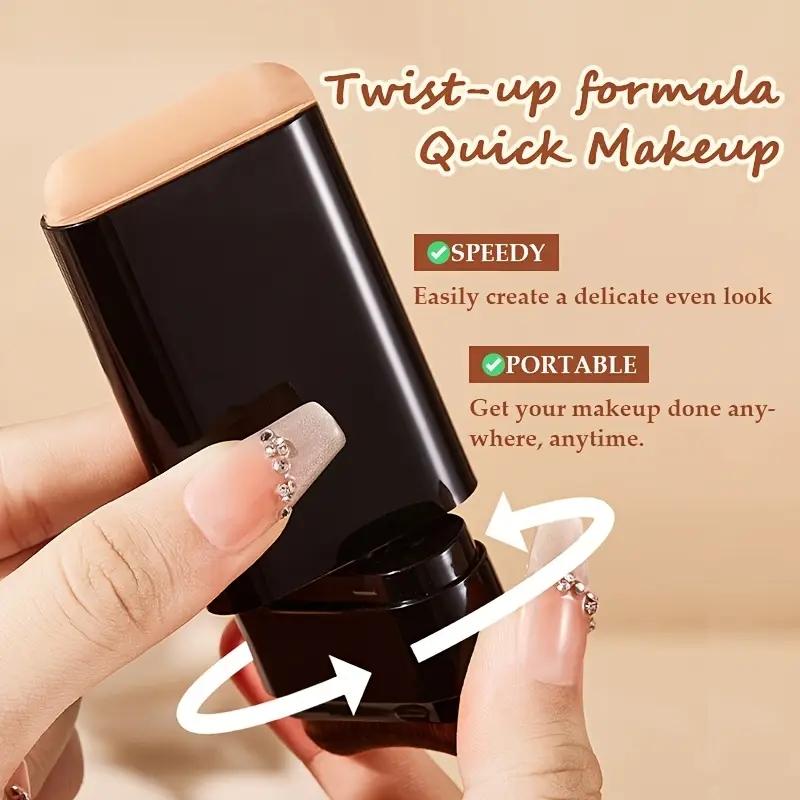 Double-Ended Moisturizing Makeup Foundation Stick with Brush, Full Coverage Concealer Cream, Natural Finish, Suitable for All Skin Types, Multiple Colors Available