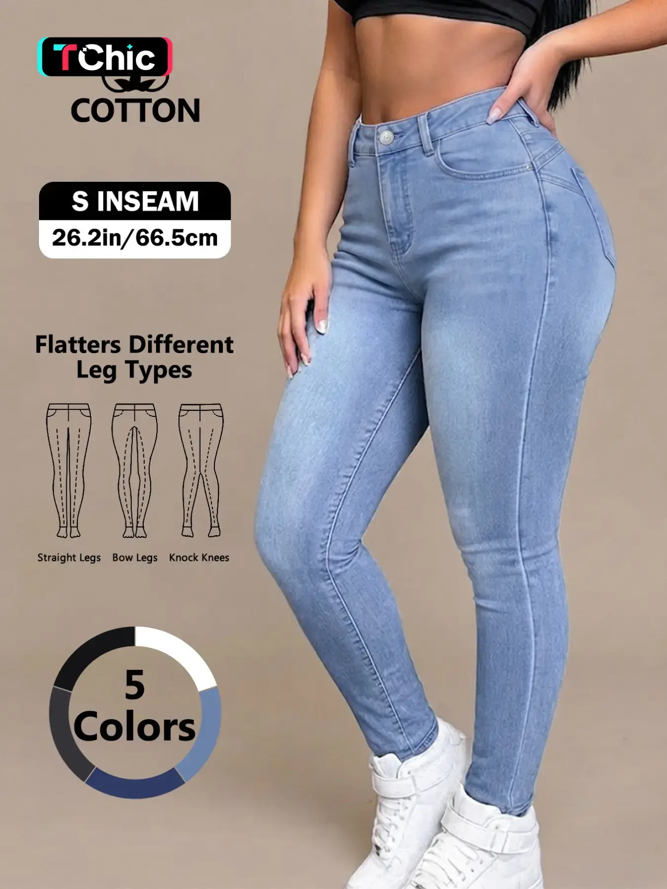 Women's High-Waisted Tight Denim Jeans, Casual Comfort Stretch Conical Jeans, Y2K Washed Blue Button Fly, Street Style Long Pants