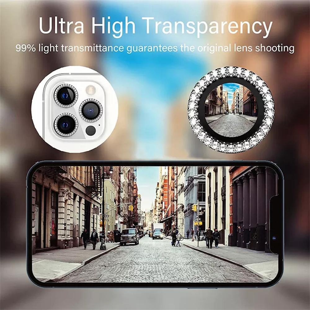 Shiny Artificial Diamond Camera Lens Protector Film for iPhone 17/16/15/14/13/12/11 Pro Max, Durable Protective Cover