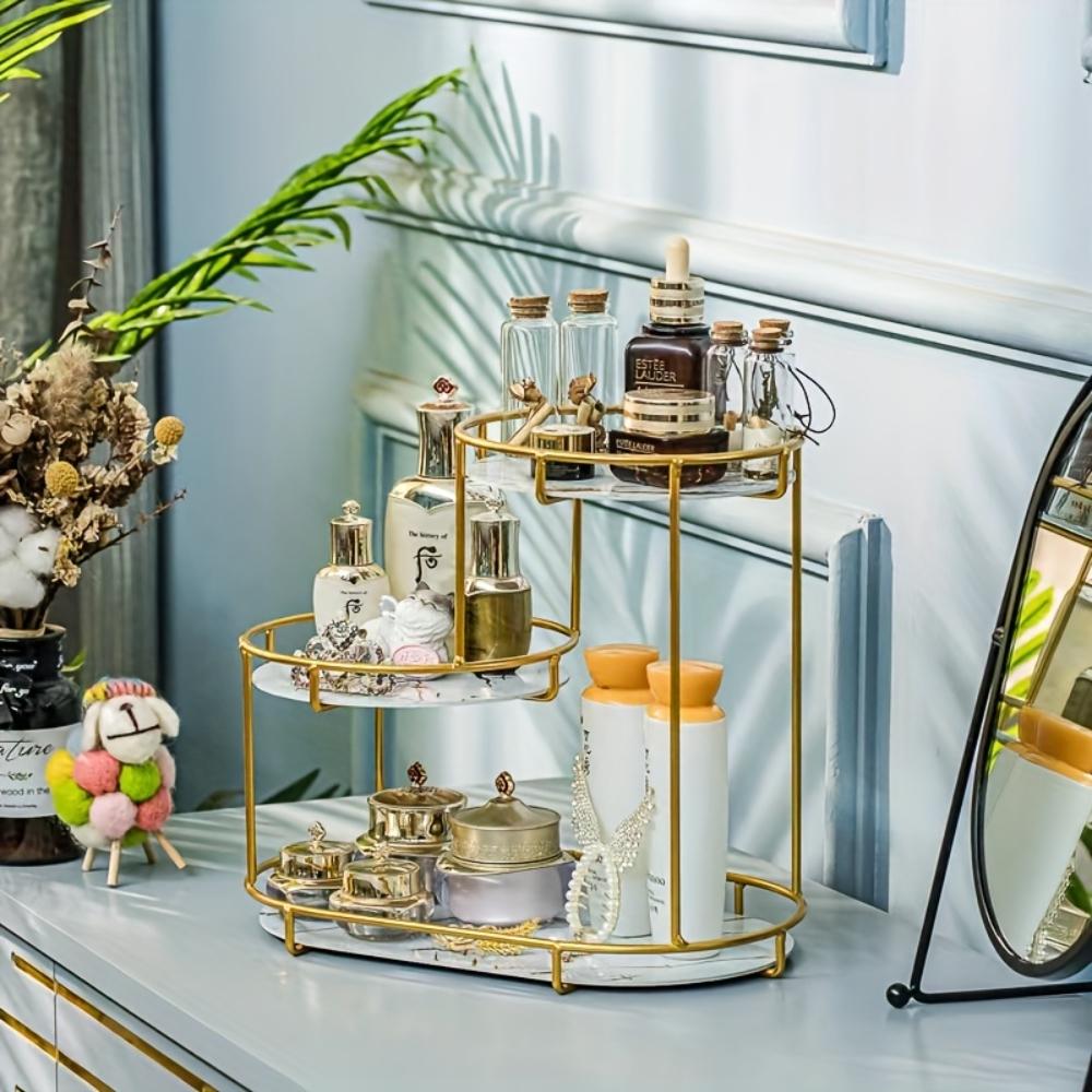 1Pc Light Luxury Bathroom Storage Rack, Countertop Makeup Organizer, Vanity Cosmetics Shelf for Washroom Desktop