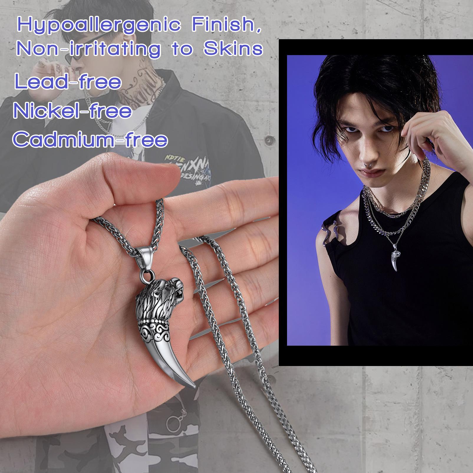 PROSTEEL Wolf Tooth Pendant Necklace Stainless Steel Vintage Punk Goth Viking Chain Necklaces Unique Design Jewelry Unisex For Men Women with Gift Box