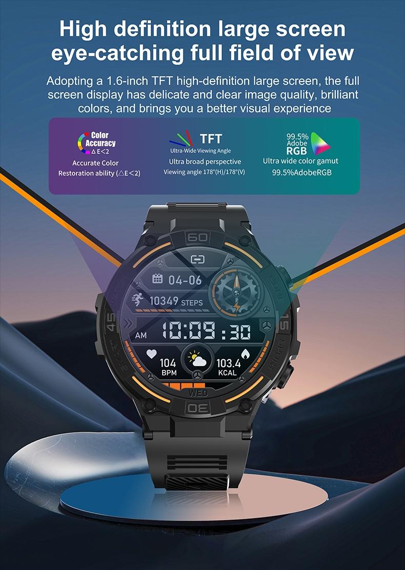 Outdoor smart watch, 1.53-inch touchscreen with wireless calling, over 100 sports modes and watch faces, AI voice assistant, compatible with Android and iPhone, flashlight function, fitness watch wearable device, stainless steel strap waterproof watch.