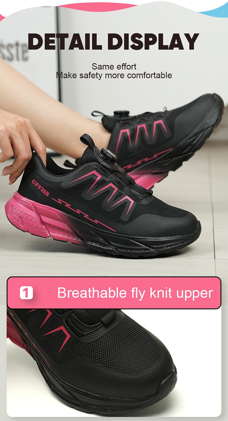 Women's steel-toe sports non-slip work shoes, made of breathable mesh material, with a rotary knob lace system, featuring anti-smashing, anti-piercing, shock-absorbing and wear-resistant properties. Footwear, Closed Girl Safety Boots Cover nurse