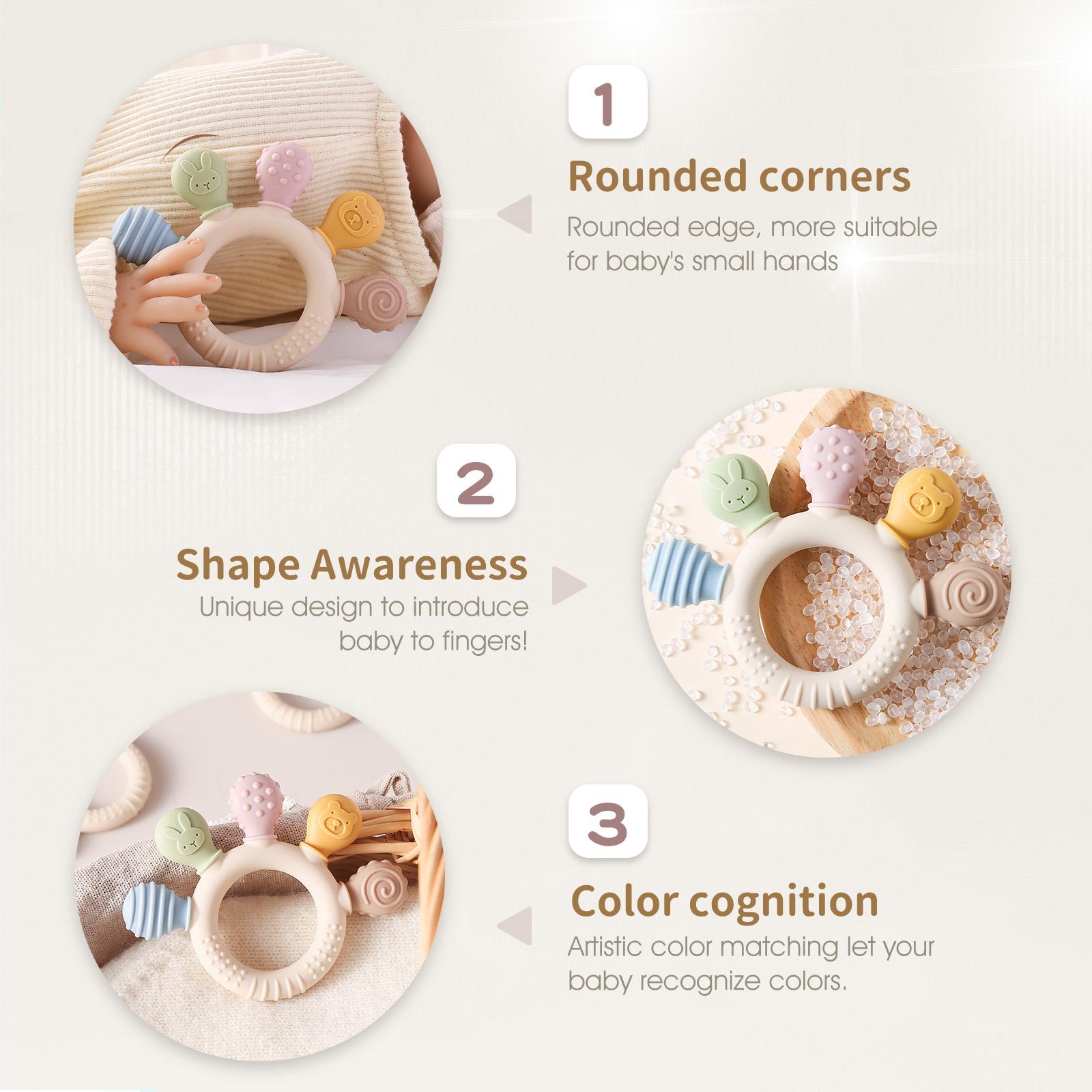 Baby Silicone Teething Ring with Cute Shapes, Safe & Gentle Design, Perfect for Soothing Gums, Ideal Gift for Newborns