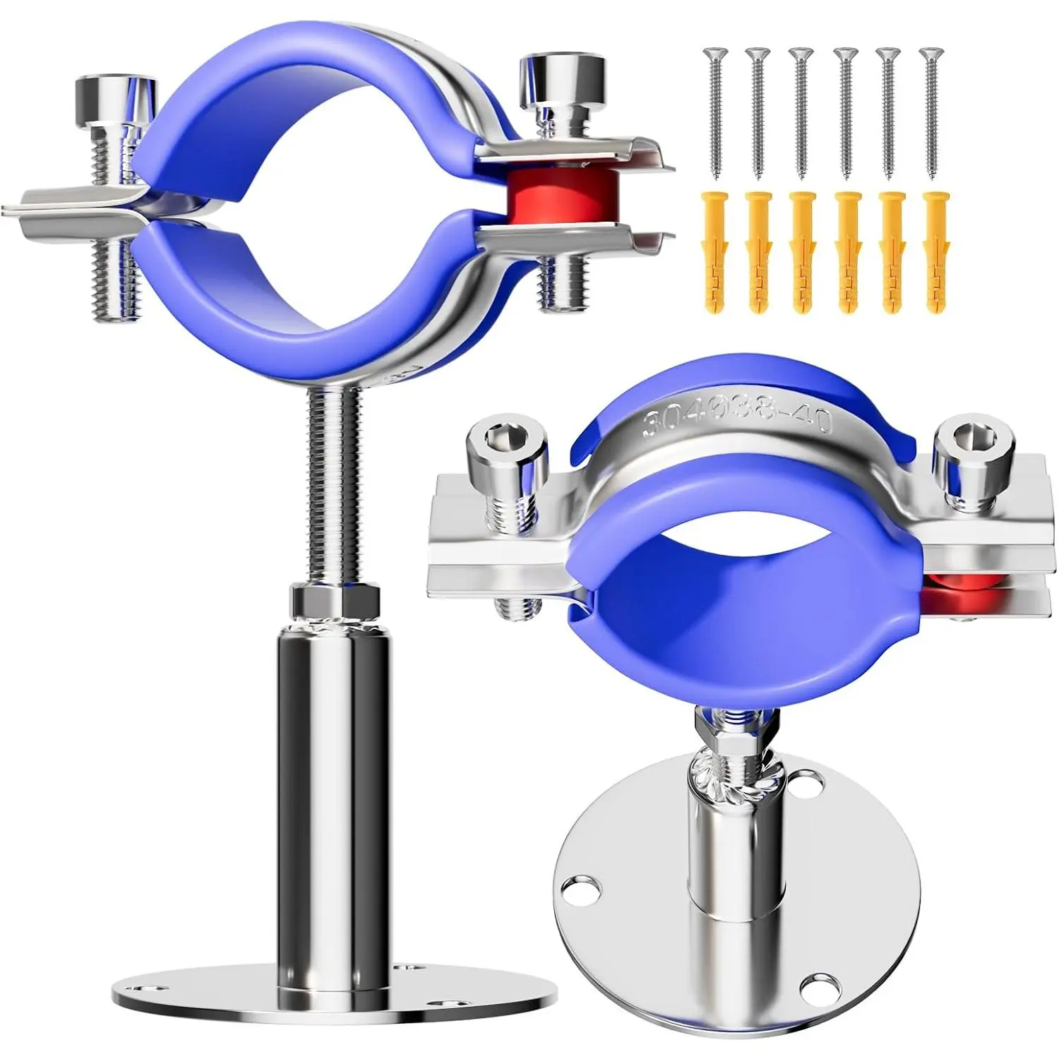 Pack Wall Mount Ceiling Mount Pipe Supports Suitable for Pipe 38-40mm Adjustable Height 50-100mm Adjustable Pipe Strap Clamp with Screws Stainless Steel