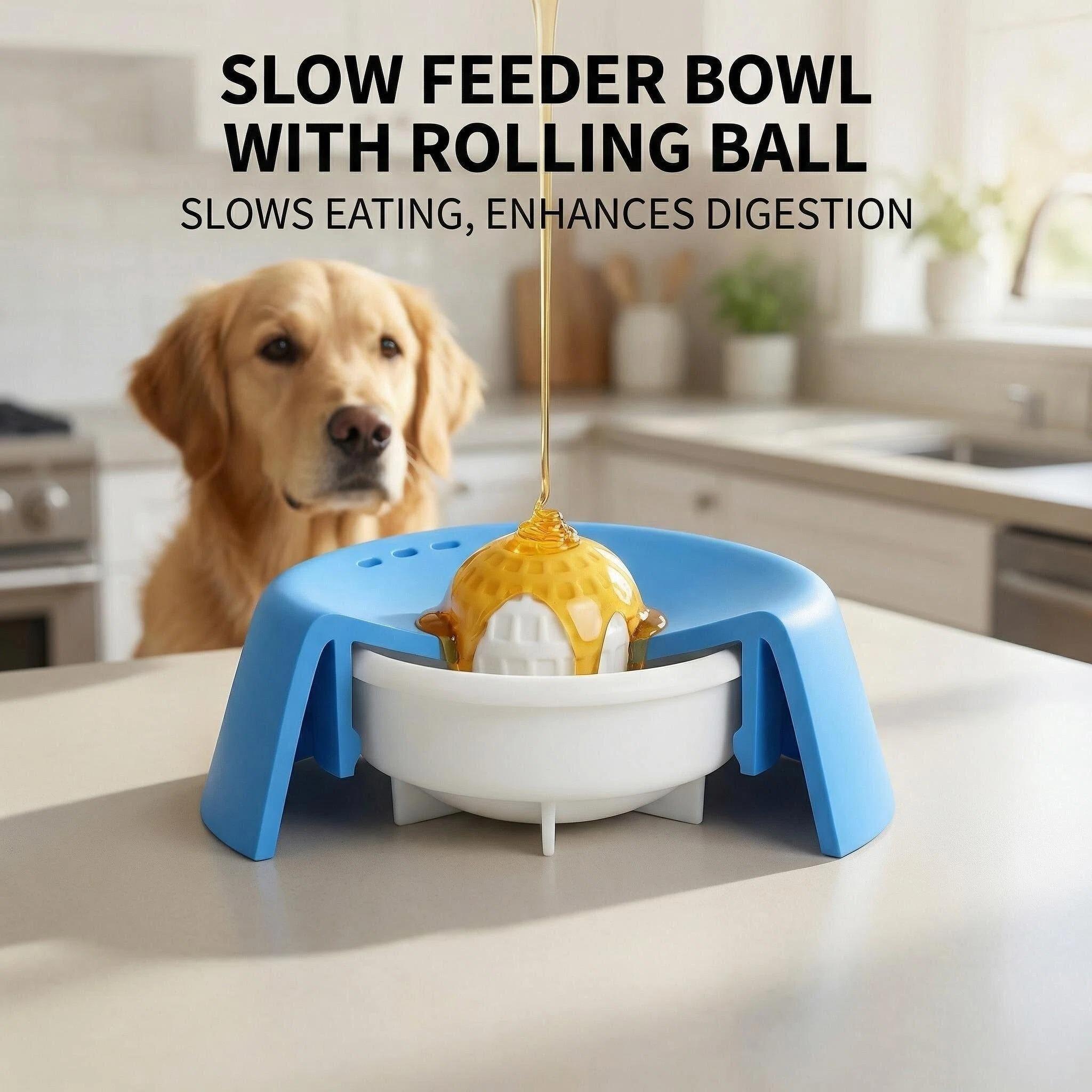 Anti-Gulping Dog Slow Feeder Bowl - Lick Mat Alternative with Movable Ball, Durable TPR Pet Treat Dispenser for Stress Relief, Easy to Clean Dishwasher Safe Dog Feeding Toy