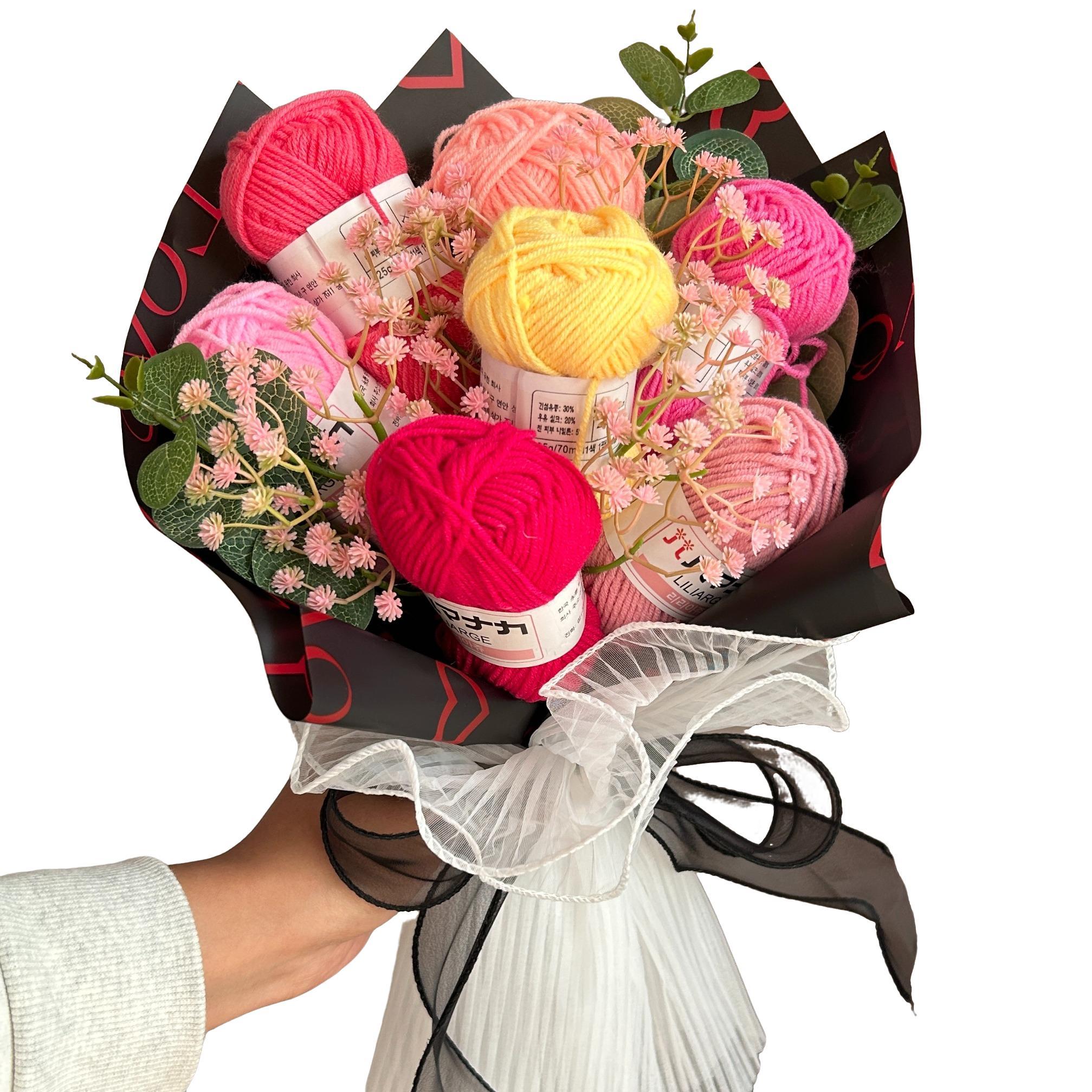 Knitted Bouquet Customizable Gift Anniversary Present with Packaging, Hooked Flower Doll DIY Any Favorite Knit Item Christmas Thanksgiving