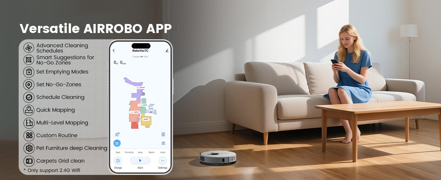 AIRROBO L60+ Self-Empty Robot Vacuum and Mop Cleaner with Ultrasonic Carpet Detection,6000Pa Suction,Laser Obstacle Avoidance,240min Long Runtime