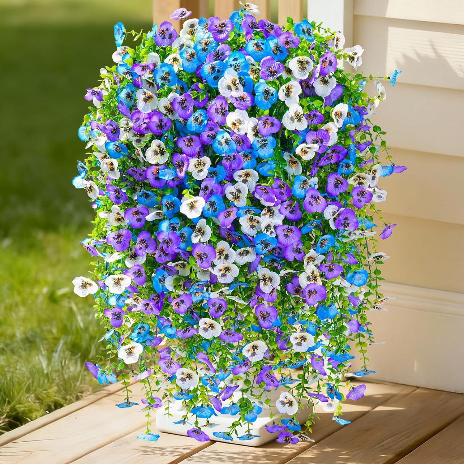 Artificial Fake Hanging Flowers for Outdoors Planters,6PCS Artificial Flower Set UV Resistant Faux Pansy Spring Flowers for Outside Porch Patio Garden Window Box Flower Arrangements (Mixed Colors) #GLOBAL PICKS